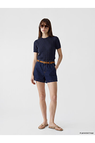 LC Waikiki Peak New Season High Waist Belted Women's Jean Shorts