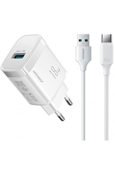 Joyroom Incarcator Retea Cu Cablu USB-C JR-TF4, 18W, 3A, 1 x USB-A, Alb