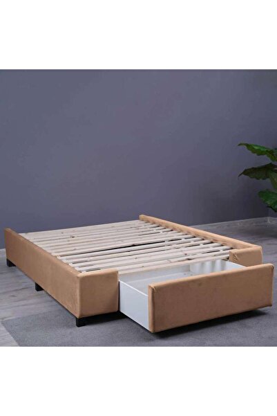 PAN HOME قاعدة سرير أولمبيا مخملية ذهبية 160×200 سم