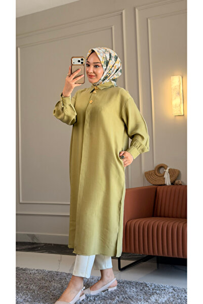 Suede Style 6523 - Rahat Şık Düğmeli Cepli Yumuşak Modal Kumaş Uzun Gömlek Ya...
