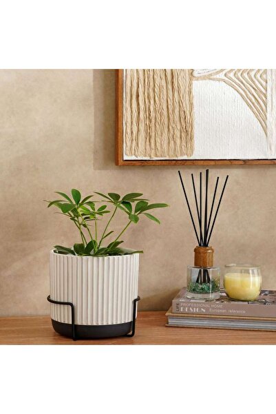 PAN HOME Laura Terracotta Planter With Stand 17x17x19.8cm- White