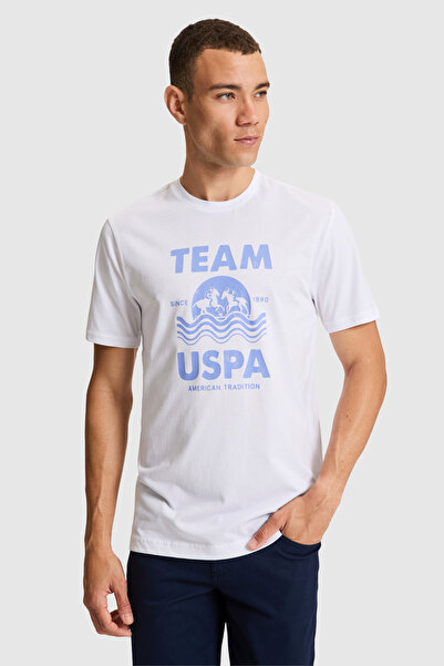 U.S. Polo Assn. Ανδρικό λευκό μπλουζάκι με κανονική εφαρμογή και λαιμόκοψη πο...