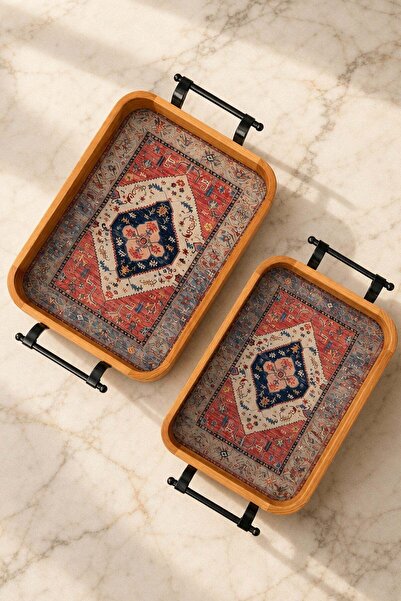 Mapa Home KLEA Halı Desenli Kulplu Servis Tepsisi 2'li Set 6