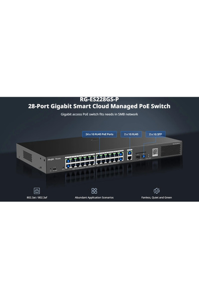 Generic Brand Ruijie Reyee Rg-Es228Gs-P 28Ports, 24 Poe Ports 370W, 2 Gigabit...