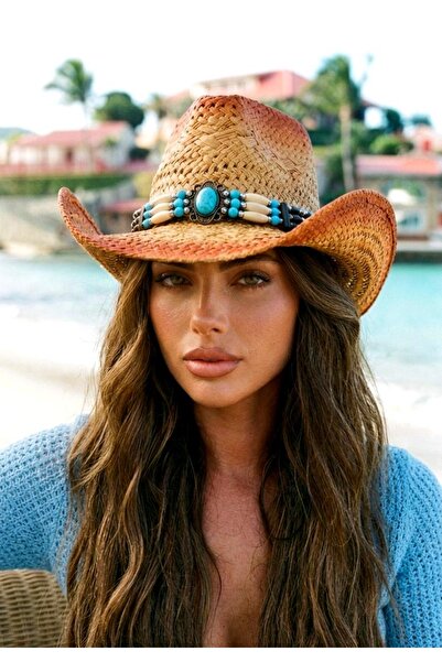 LAGRANZE Native American Style Three Rows of Beads Women's Cowboy Hat