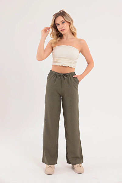 PENGORA Linen Blend Modern Loose-Fit Blue Trousers
