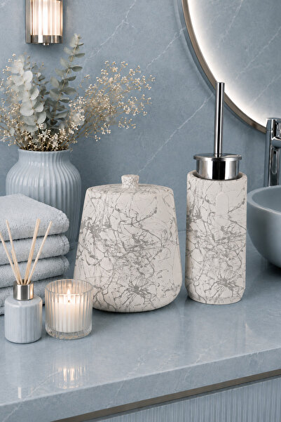 betonmall Modern Concrete Bathroom Accessory Set - 4-Piece Handmade Decorativ...