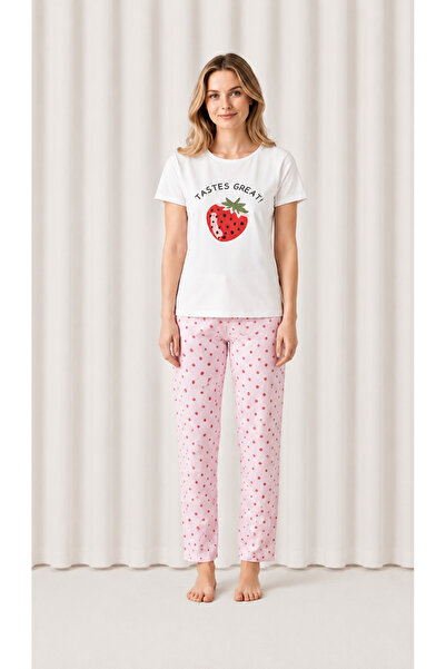 İNKO İÇ GİYİM Patterned Short Sleeve Bottom Long Women's Pajama Set