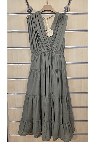 Park Moda Zero Sleeve Cotton Double Breasted Italian Dress with Elastic Waist