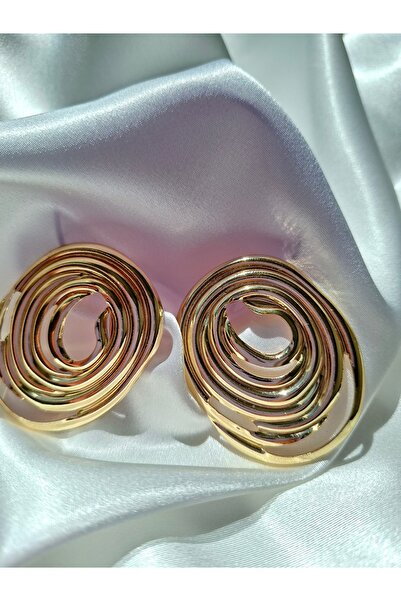 Genel Markalar Kadın Gold Renk Paslanmaz Çelik Spiral Tasarım Büyük Boy Küpe ...