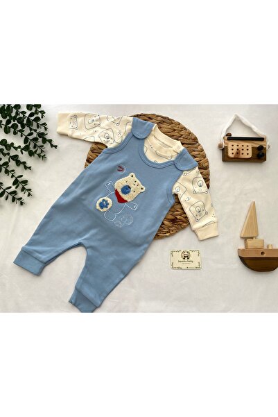 bambubaby AYICIK DETAYLI ERKEK BEBEK SALOPET 2li TAKIM BAYRAMLIK (MANŞETLİ)