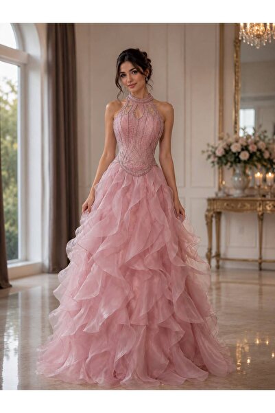 Mally Pink Fluffy Evening Dress