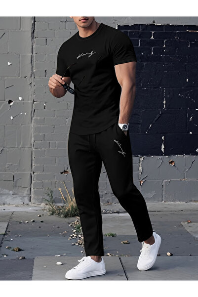 ship master Men's Cotton Signature Printed Crew Neck T-Shirt Jogger Sweatpant...