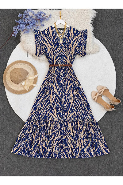 modabetce Viscon Women's Dress with Belt as a Gift