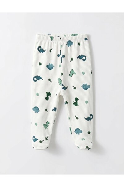 MiniKids Pantaloni cu botosei Ace Trase, Dino, alb-verde