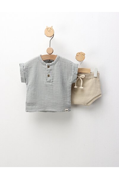 MiniKids Set de vara din muselina, Cool Boy, gri