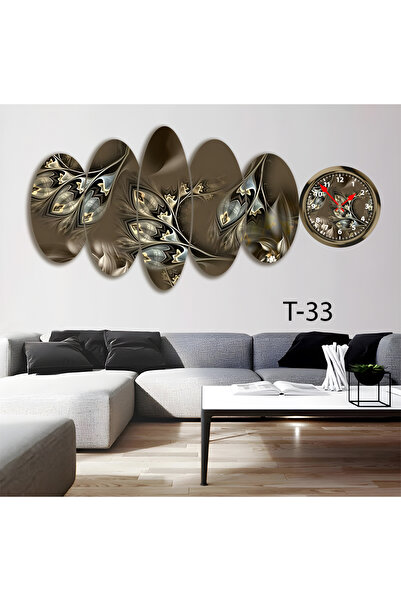 BellaaaModa ÇİÇEK TEMALI Dekoratif Desenli Mdf Tablo 5 Parça Set ve Saatli Ta...