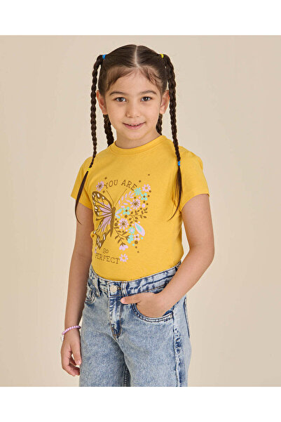 REDTAG Girls Mustard Printed T-shirt