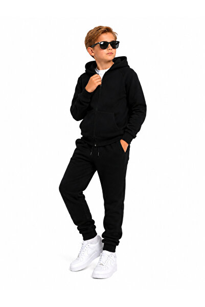 GİYİCEM TEKSTİL Boy's 3 Threaded Hooded Zippered Tracksuit Set G2027-2