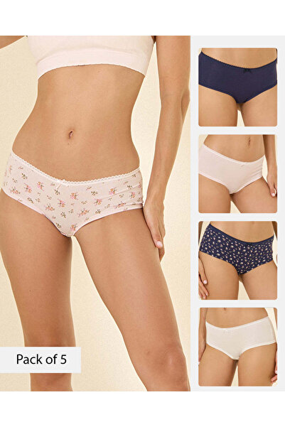 REDTAG Women's 5-Pack Assorted Printed Boyleg Briefs