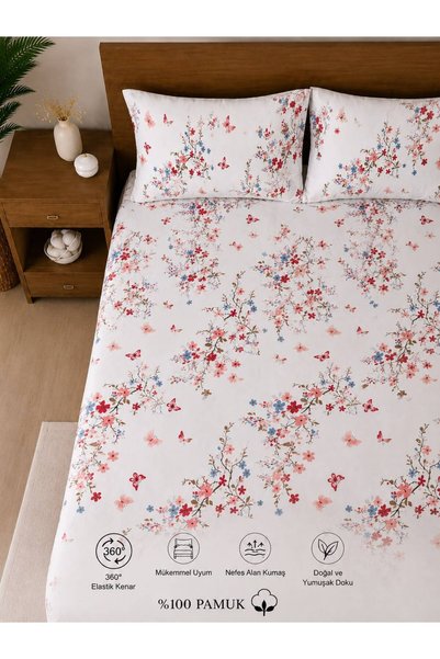 Sheri Home Lastikli Çarşaf Seti %100 Pamuk Yumuşak Dokulu-Kaymaz Tam Geçmeli Fitted Sheet –Premium Pamuk 120x200/ 180x200 / 200x200