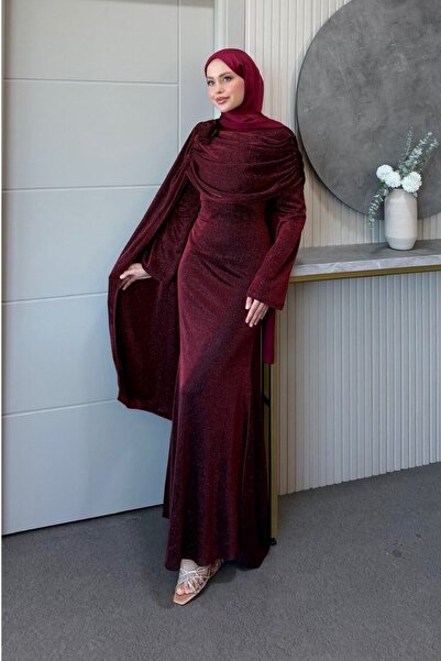 Şulemoda Giyim Orkide Omuz Çiçekli Abiye Bordo