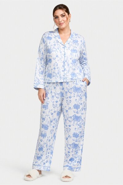 Kathy Ireland Women 2 Pieces Floral Print Long Sleeve Shirt With Pants Sleepw...