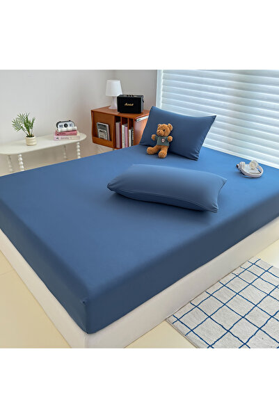 Choice5 120x200x25cm DarkBlue Washed Fitted Sheet with Elastic Bands Non Slip...