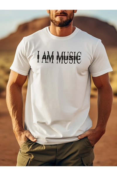 LİNA06 تي شيرت رجالي بتصميم I AM MUSIC، قميص أسود بأكمام قصيرة للعشاق - ملابس...