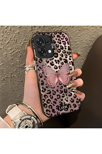 SLIMFELT Oppo A6 Pro 4G/5G Uyumlu Kaliteli pembe leopar kelebek silikon kılıf...