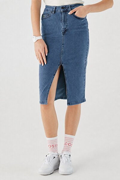 Lacoste Fustă de damă slim fit, cu șliț, din denim, albastru închis