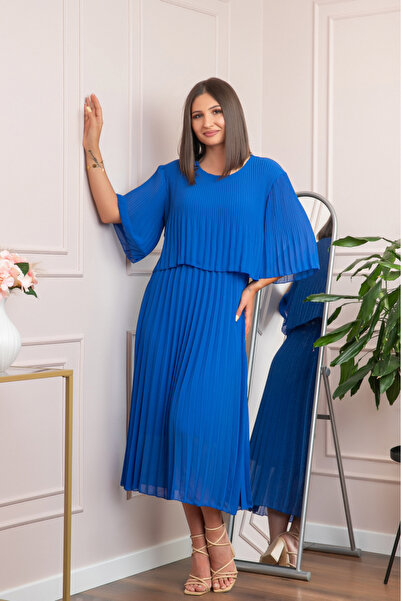 OEM Rochie eleganta plisata Arielle - Albastru regal