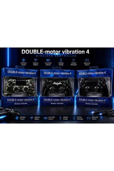 ABRAXTECH Siyah PS4 Kablosuz Oyun Kolu Wireless Gamepad Çift Motor Titreşimli...