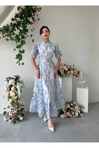 conconmoda Kadın Tül Astarlı Dresu Kemer Detaylı Uzun Elbise