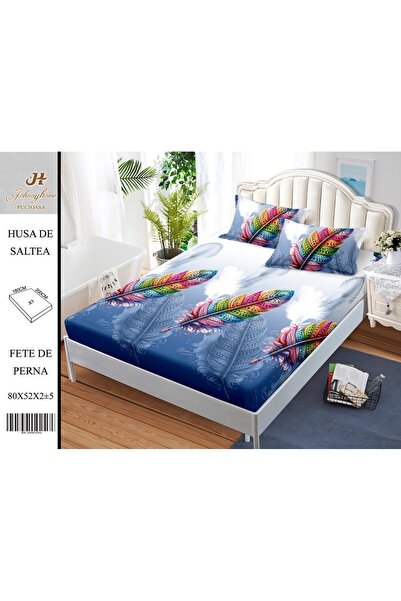 naniland.ro Husă de Pat Bumbac Satinat 2 Persoane 3 Piese Cu Elastic 180x200 cm