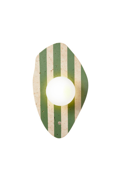 Baz Aydınlatma Espe Green Striped Travertine Marble Opal Glass Globe Wall Sconce G9 Bulb Included Modern Lamp with Button Switch