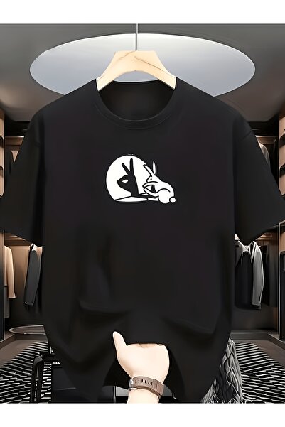 NOURAM A Round-Neck Short-Sleeve T-Shirt Featuring Black White Graphic on Fro...