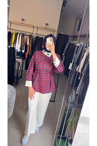 belemirmoda Yaka aksesuarlı gömlek (mürdüm )