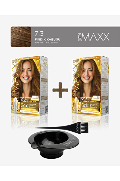 MAXX DELUXE 2'li Paket Golden Beauty Set Saç Boyası 7.3 Fındık Kabuğu, Boya T...