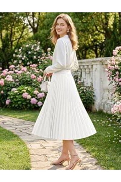 waedline Pleated midi skirt with a chic - White - free-size