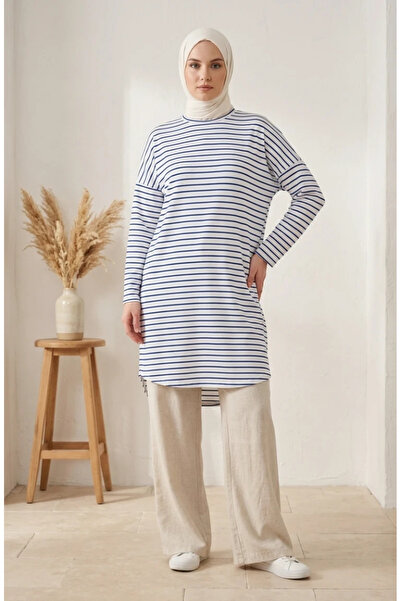 sefamerve Plus Size Comfortable Cut Striped Tunic Seasonal Non-Show Tunic 877...