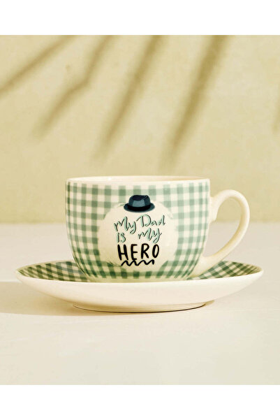 REDTAG Green My Dad Is A Hero Cup & Saucer Set (2 Piece)