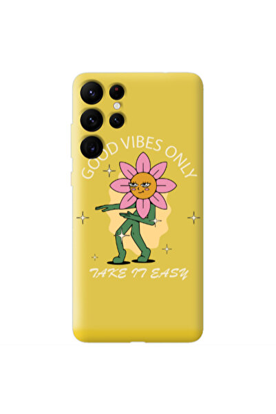 Other Samsung S22 Ultra Good Vibes Only Yellow Colored Silicone TPU Θήκη