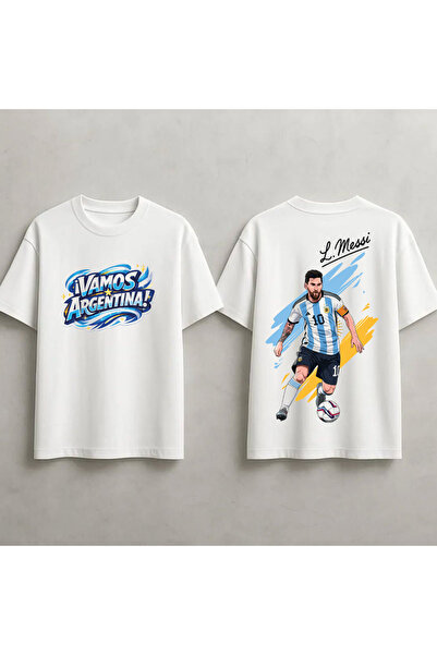 STİL-X Tricou supradimensionat unisex, 100% bumbac, cu imprimeu Lionel Messi,...