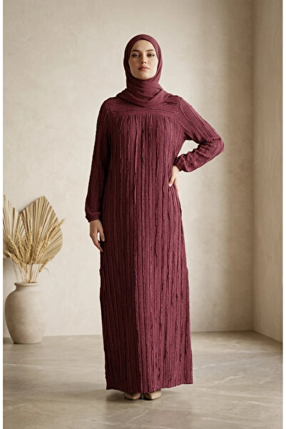 sefamerve Ruffle Detailed Elastic Sleeves Hijab Dress 0560-02 Purple