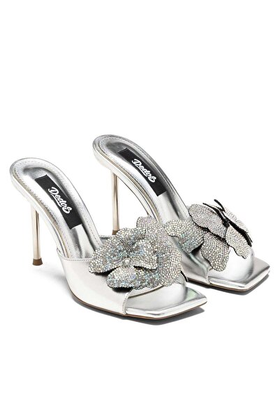 Dedos Women's High Thin Heeled Stone Embellished Bow Detailed Evening Dress S...
