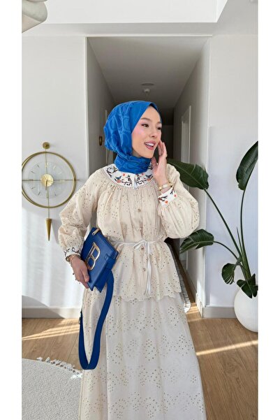 NİLNUR MODA طقم فستو مطرز بالأنجل من نيو سيزون مبطن