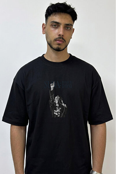 Anetos Suga D Day Design Printed Oversize Black T-Shirt