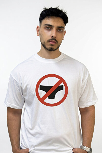 Anetos No Panties Design Printed Oversize White T-Shirt