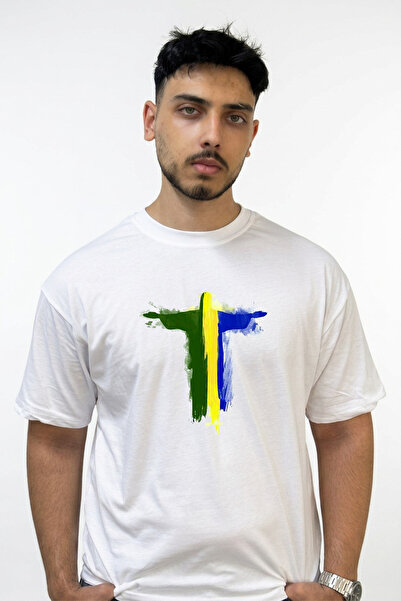 Anetos Λευκό μπλουζάκι με στάμπα Brazil Christ Design σε μεγάλο μέγεθος